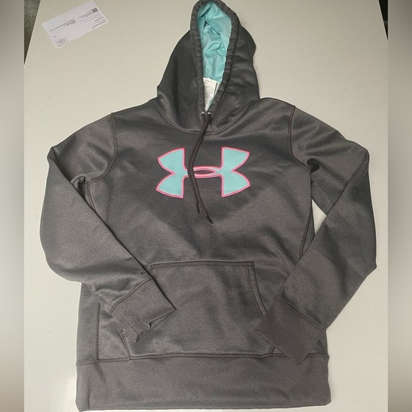 Under Armour Charcoal Hoodie with Aqua and Pink Accents - Picture 1 of 5